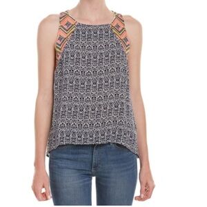 Anthropologie THML Floral Embroidery High Low Hem Tank Top